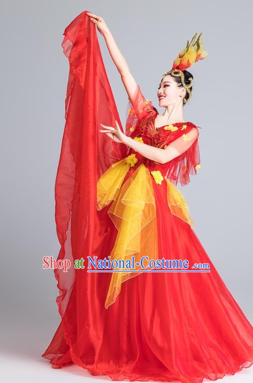 China Modern Dance Clothing Stage Performance Red Dress Spring Festival Gala Opening Dance Costume