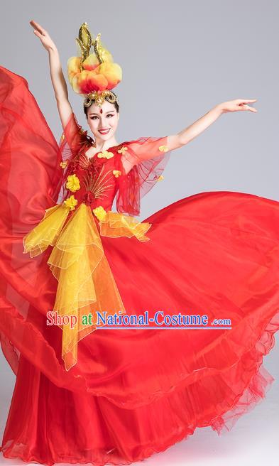 China Modern Dance Clothing Stage Performance Red Dress Spring Festival Gala Opening Dance Costume