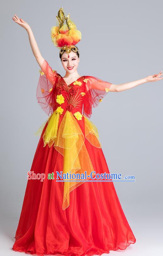 China Modern Dance Clothing Stage Performance Red Dress Spring Festival Gala Opening Dance Costume