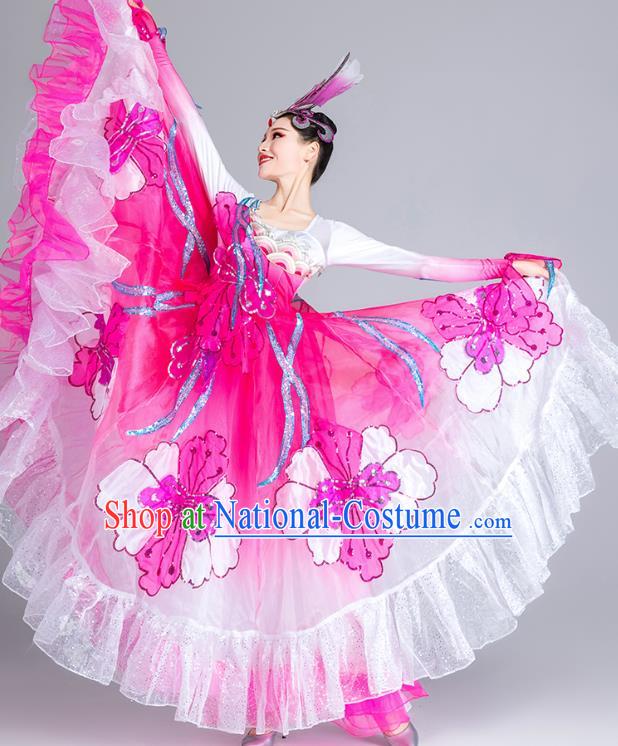 China Spring Festival Gala Opening Dance Rosy Dress Modern Dance Clothing Stage Performance Costume