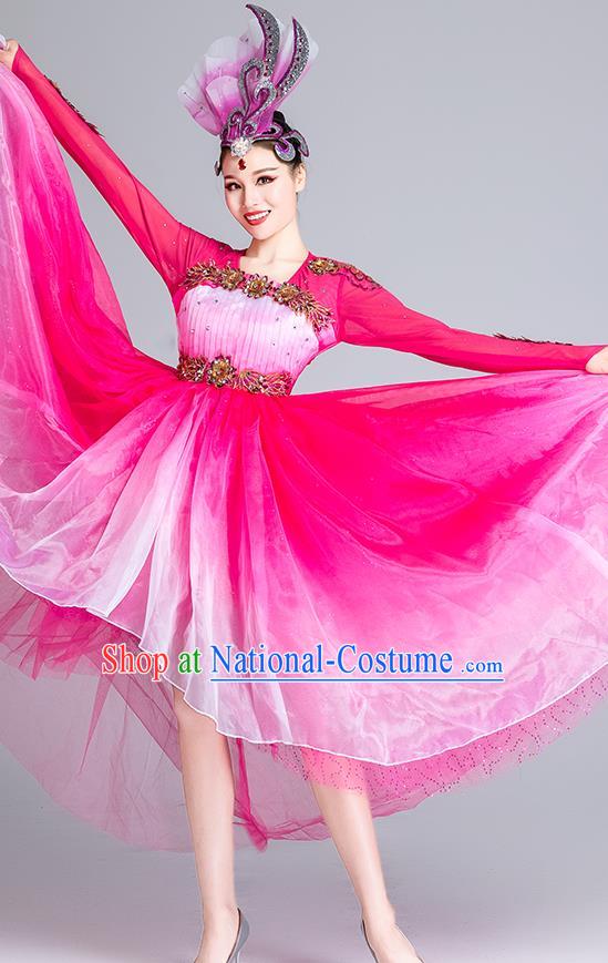 China Opening Dance Rosy Dress Lotus Dance Stage Performance Costume Modern Dance Clothing