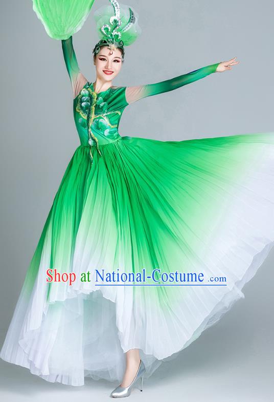 China Modern Dance Clothing Opening Dance Green Dress Flowers Dance Stage Performance Costume