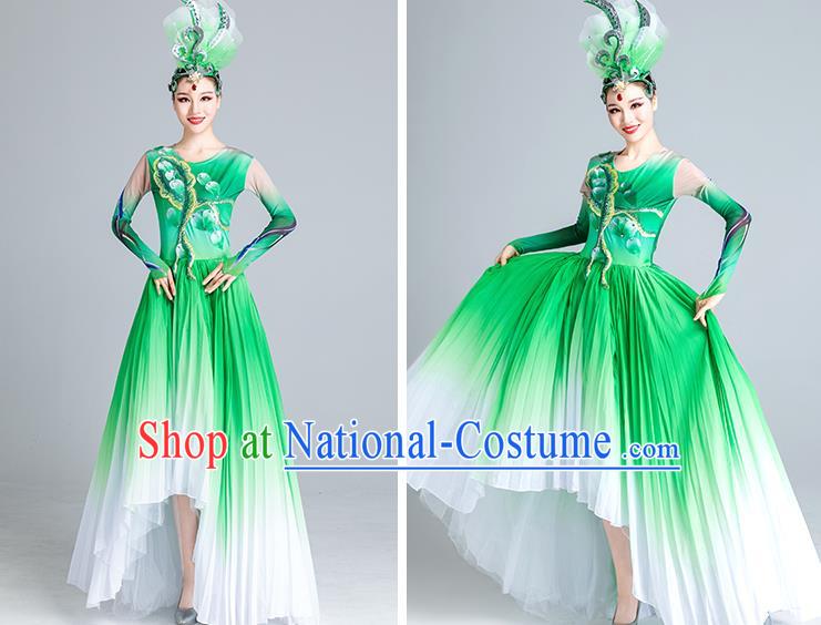 China Modern Dance Clothing Opening Dance Green Dress Flowers Dance Stage Performance Costume