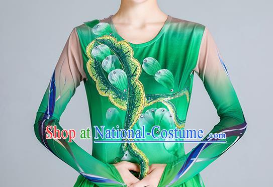 China Modern Dance Clothing Opening Dance Green Dress Flowers Dance Stage Performance Costume