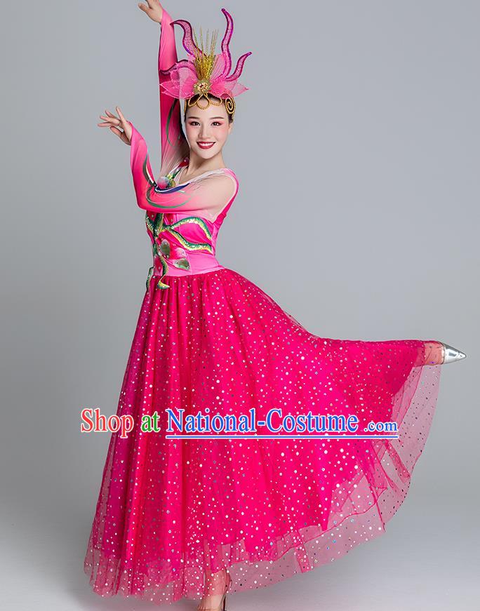 China Classical Dance Clothing Lotus Dance Rosy Dress Group Dance Stage Performance Costume