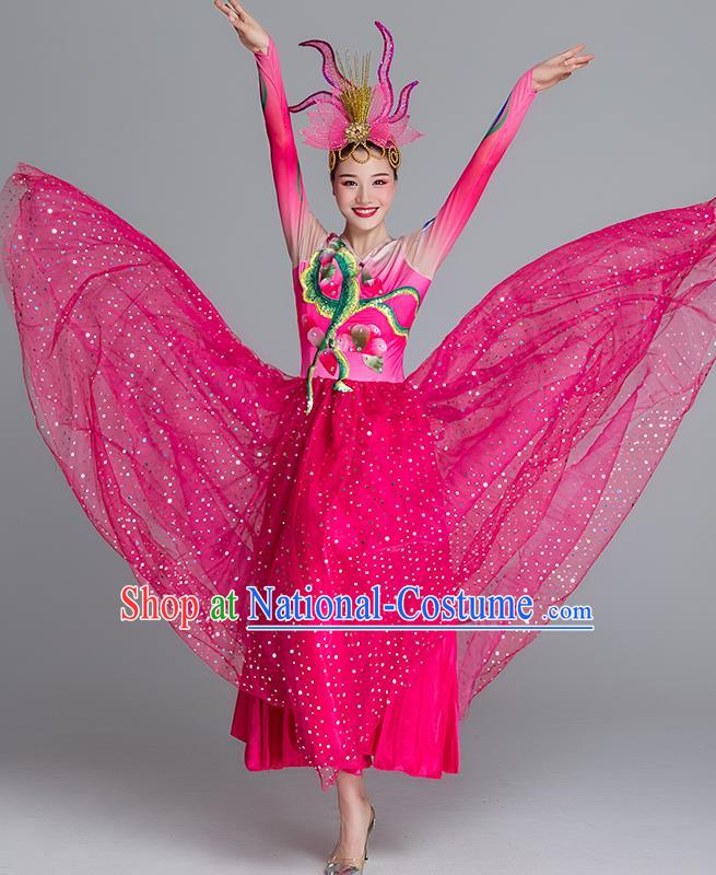 China Classical Dance Clothing Lotus Dance Rosy Dress Group Dance Stage Performance Costume