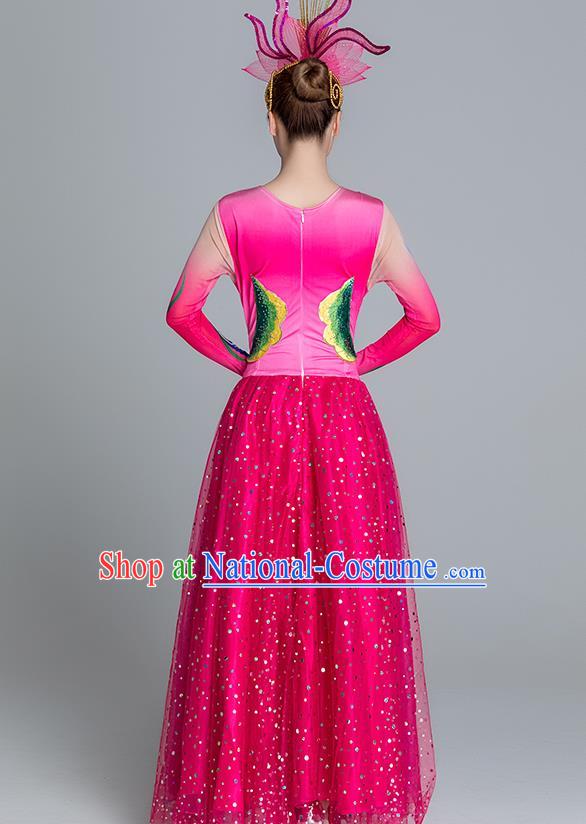 China Classical Dance Clothing Lotus Dance Rosy Dress Group Dance Stage Performance Costume