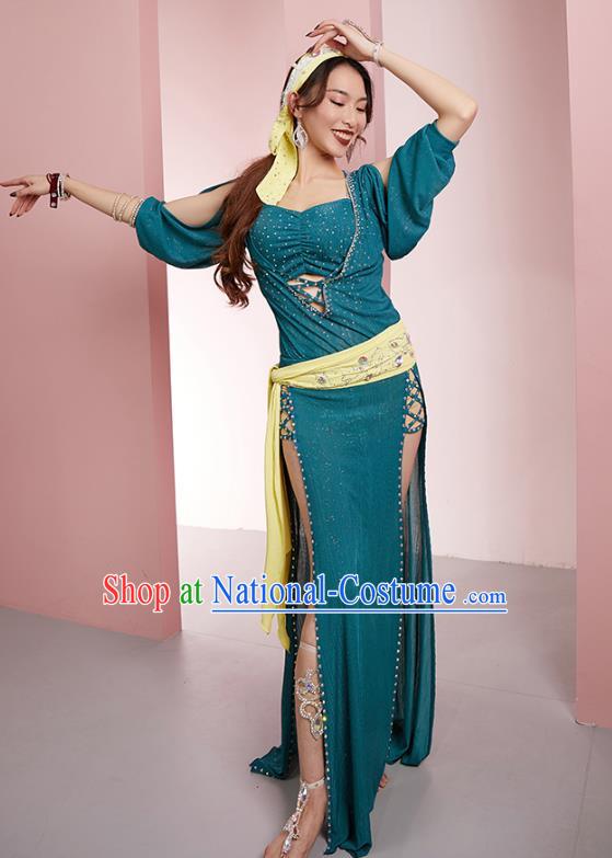 Asian Oriental Dance Blue Dress Outfits Indian Belly Dance Stage Performance Clothing