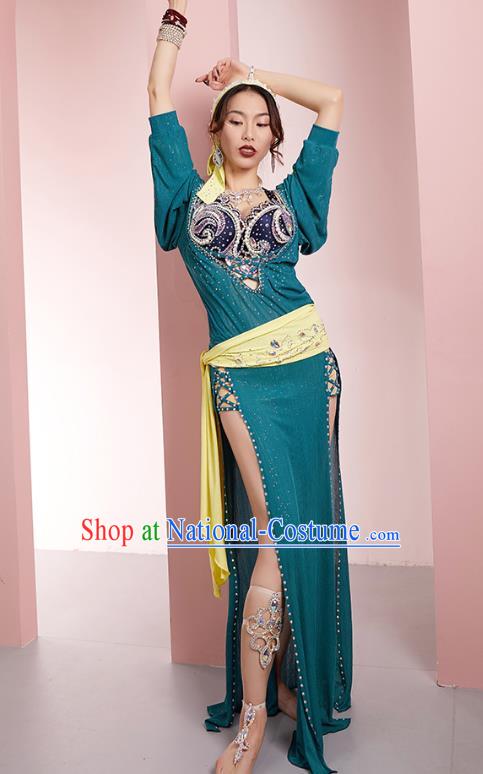 Asian Oriental Dance Blue Dress Outfits Indian Belly Dance Stage Performance Clothing