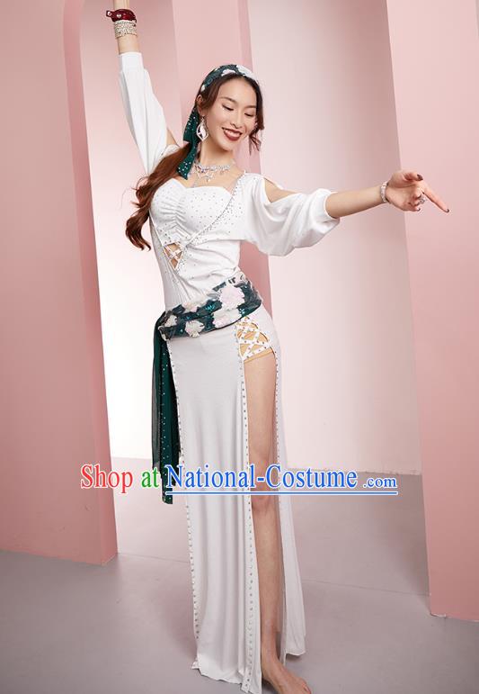 Indian Belly Dance Stage Performance Clothing Asian Oriental Dance White Robe Outfits