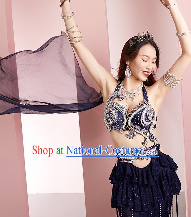 Professional Asian Oriental Dance Raks Sharki Navy Blue Sexy Outfits Indian Belly Dance Performance Clothing