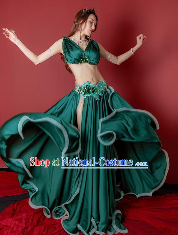 Professional Indian Belly Dance Clothing Asian Oriental Dance Raks Sharki Stage Show Green Outfits