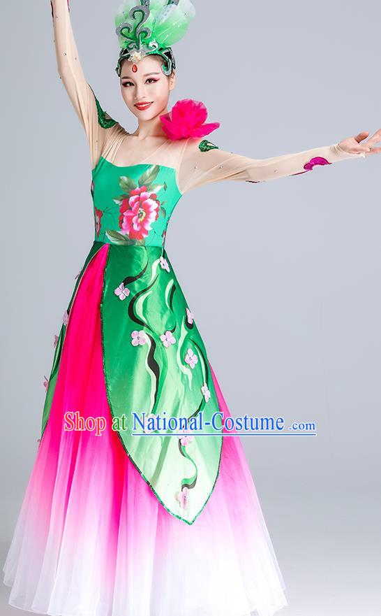 China Lotus Dance Costume Modern Dance Stage Performance Clothing Opening Dance Rosy Dress