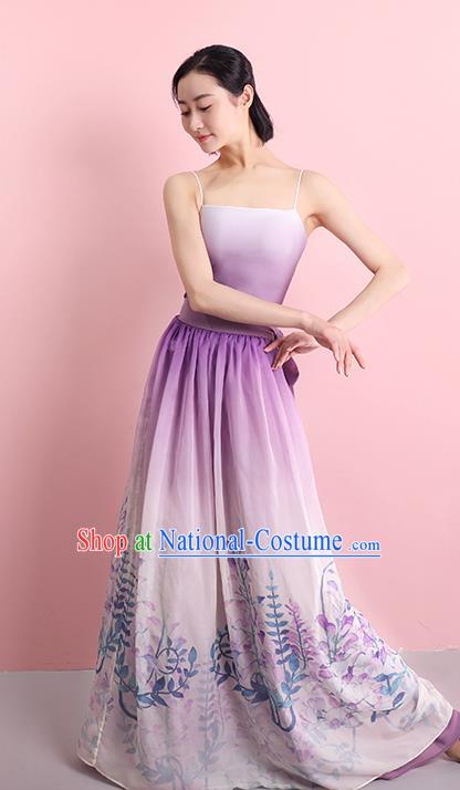 China Classical Dance Lilac Dress Clothing Stage Performance Printing Costume