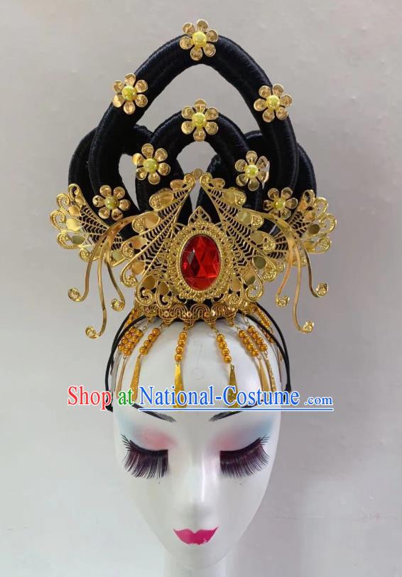 China Traditional Court Dance Wigs Classical Dance Hair Accessories Flying Apsaras Headwear