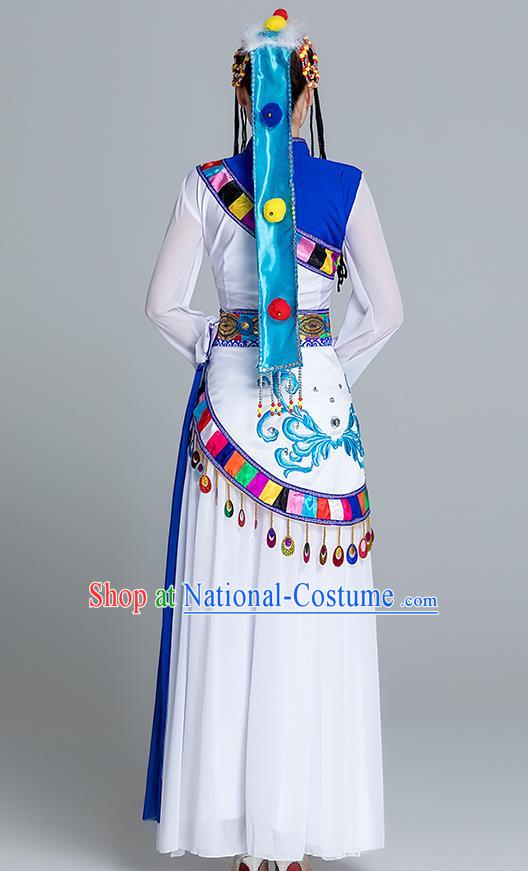 Chinese Traditional Zang Nationality White Water Sleeve Dress Outfits Tibetan Ethnic Stage Performance Female Clothing