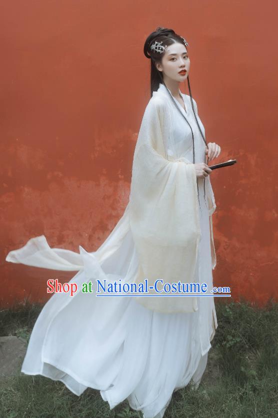 China Ancient Fairy Princess Beige Hanfu Dress Traditional Jin Dynasty Court Lady Historical Costumes Full Set