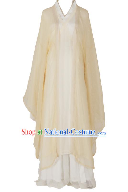 China Ancient Fairy Princess Beige Hanfu Dress Traditional Jin Dynasty Court Lady Historical Costumes Full Set