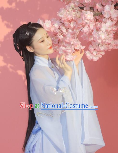 China Traditional Ming Dynasty Noble Beauty Historical Clothing Ancient Young Lady Blue Hanfu Dress Garment