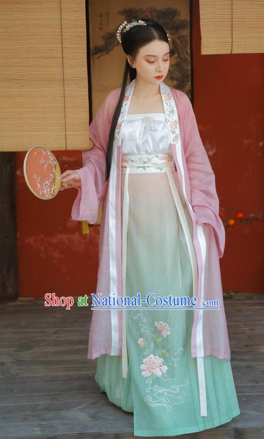 China Ancient Civilian Female Hanfu Dress Garment Traditional Song Dynasty Country Lady Historical Clothing