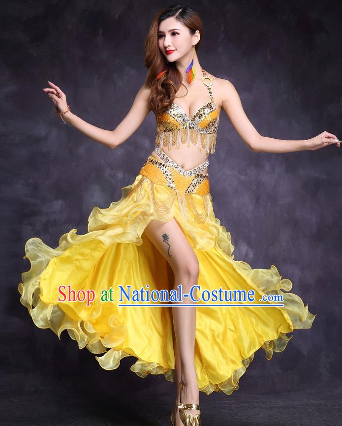 Asian India Raks Sharki Stage Performance Clothing Indian Traditional Belly Dance Yellow Sexy Uniforms