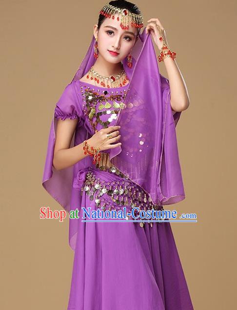 Asian India Dance Performance Purple Blouse and Skirt Clothing Indian Traditional Belly Dance Uniforms