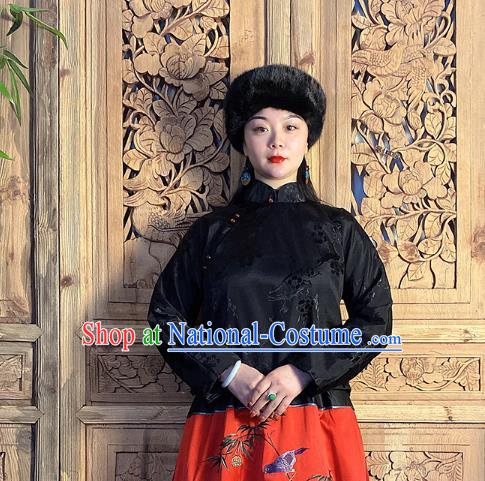 China Classical Slant Opening Blouse National Women Clothing Tang Suit Black Silk Shirt