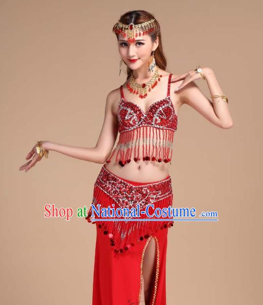 Indian Belly Dance Sequins Tassel Bra and Red Skirt Uniforms Asian India Raks Sharki Oriental Dance Clothing