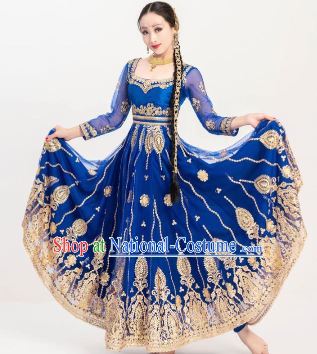 Indian Bollywood Dance Anarkali Royalblue Dress Asian India Stage Performance Costumes