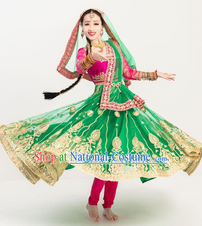 Indian Bollywood Dance Green Anarkali Dress Asian India Stage Performance Embroidered Costumes