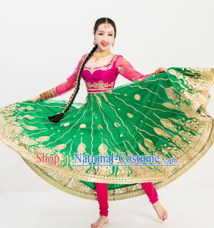 Indian Bollywood Dance Green Anarkali Dress Asian India Stage Performance Embroidered Costumes