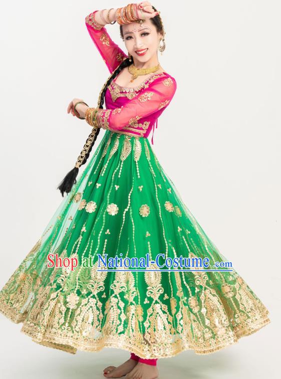 Indian Bollywood Dance Green Anarkali Dress Asian India Stage Performance Embroidered Costumes