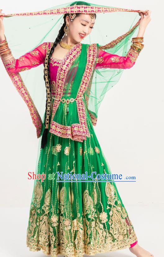 Indian Bollywood Dance Green Anarkali Dress Asian India Stage Performance Embroidered Costumes