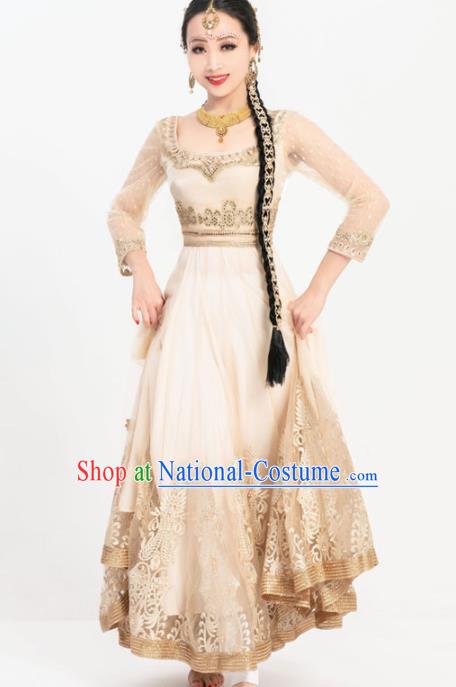 Indian Bollywood Performance Golden Anarkali Dress Asian India Court Princess Embroidered Costumes