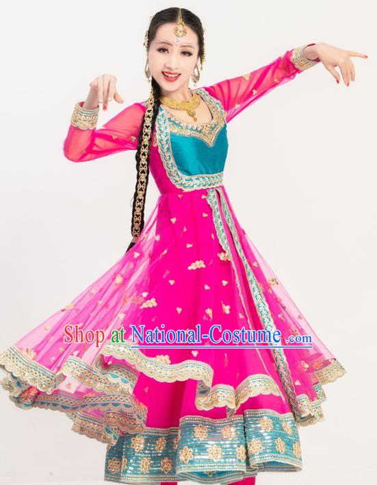 Asian India Folk Dance Embroidered Costumes Indian Bollywood Performance Anarkali Rosy Dress