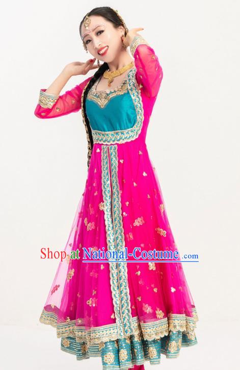 Asian India Folk Dance Embroidered Costumes Indian Bollywood Performance Anarkali Rosy Drese