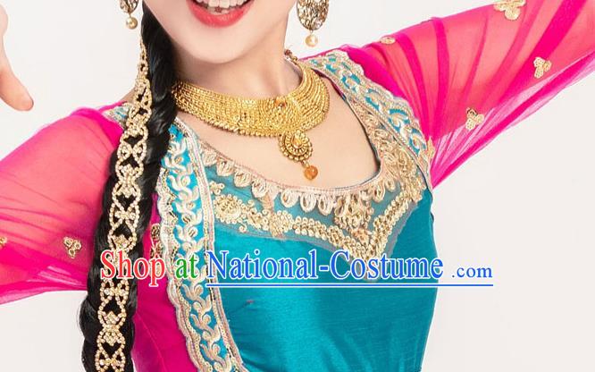 Asian India Folk Dance Embroidered Costumes Indian Bollywood Performance Anarkali Rosy Drese