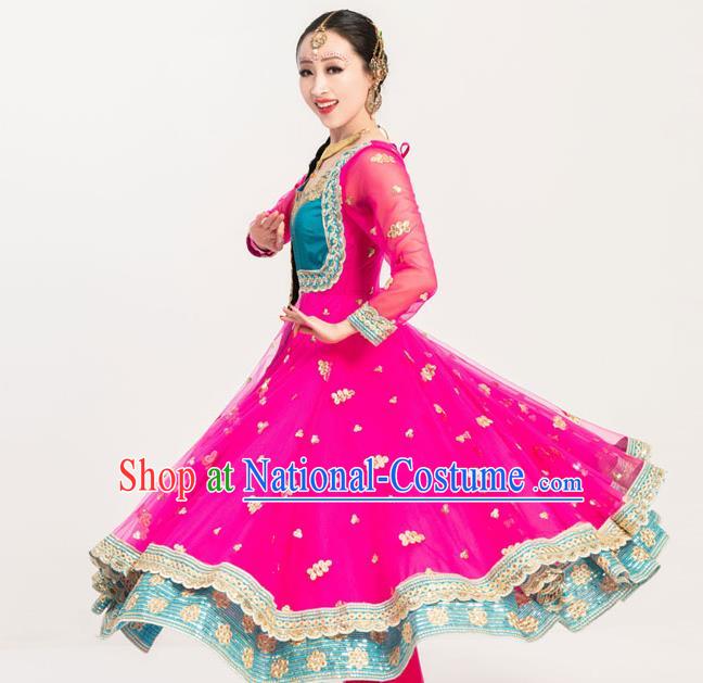 Asian India Folk Dance Embroidered Costumes Indian Bollywood Performance Anarkali Rosy Drese