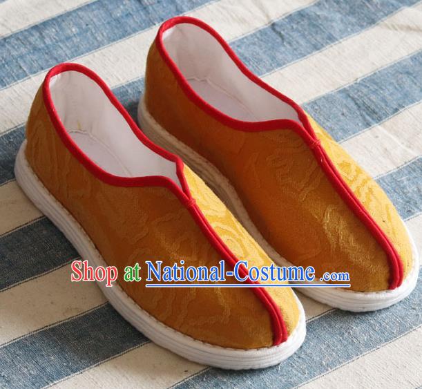 China National Folk Dance Shoes Handmade Jacquard Yellow Cloth Shoes