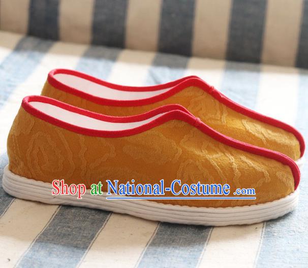 China National Folk Dance Shoes Handmade Jacquard Yellow Cloth Shoes