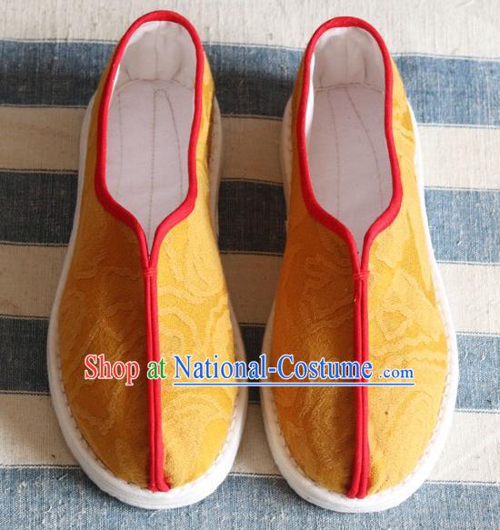 China National Folk Dance Shoes Handmade Jacquard Yellow Cloth Shoes