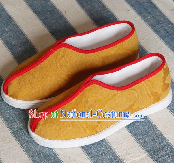 China National Folk Dance Shoes Handmade Jacquard Yellow Cloth Shoes