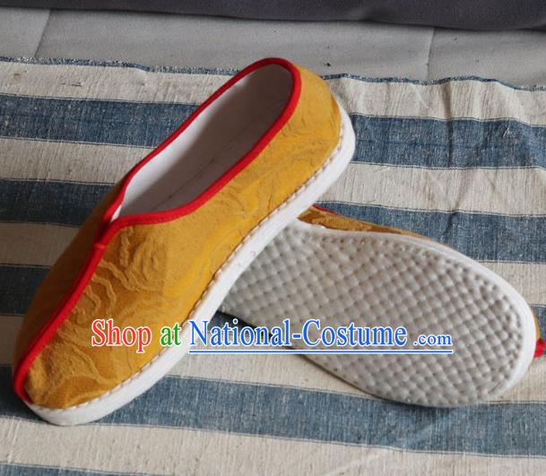 China National Folk Dance Shoes Handmade Jacquard Yellow Cloth Shoes