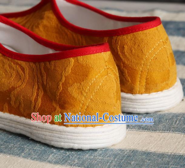 China National Folk Dance Shoes Handmade Jacquard Yellow Cloth Shoes