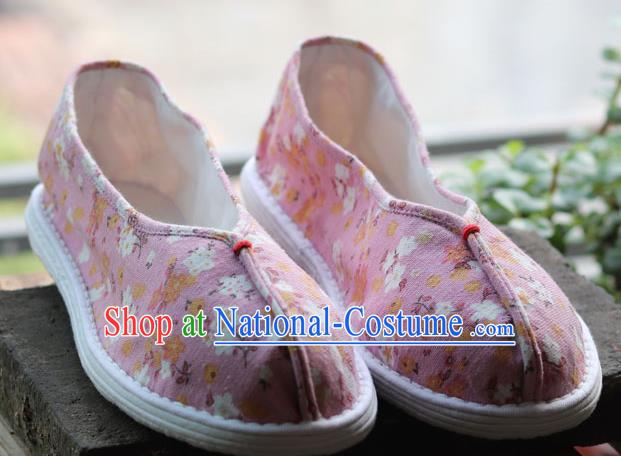 China National Woman Printing Pink Flax Shoes Handmade Multi Layered Cloth Shoes