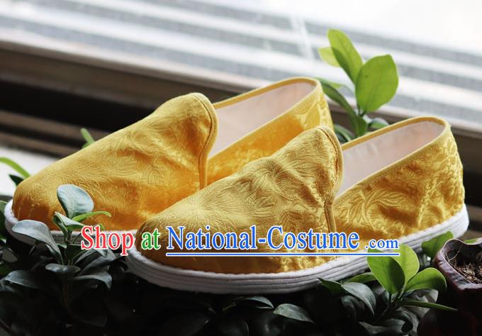 Chinese Handmade Satin Shoes Traditional Martial Arts Shoes Golden Brocade Shoes