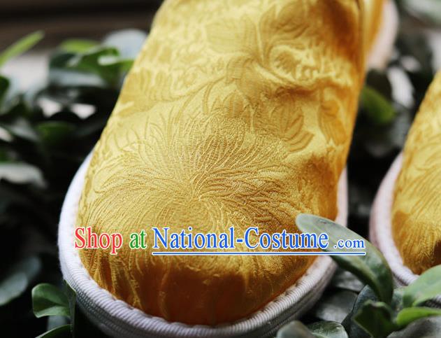 Chinese Handmade Satin Shoes Traditional Martial Arts Shoes Golden Brocade Shoes