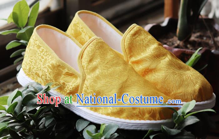 Chinese Handmade Satin Shoes Traditional Martial Arts Shoes Golden Brocade Shoes