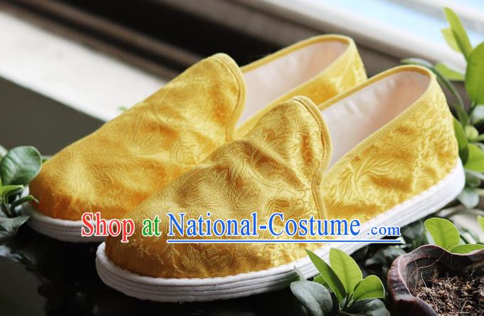 Chinese Handmade Satin Shoes Traditional Martial Arts Shoes Golden Brocade Shoes