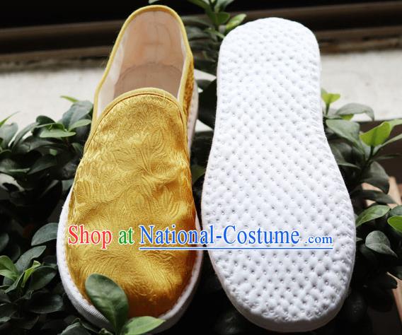 Chinese Handmade Satin Shoes Traditional Martial Arts Shoes Golden Brocade Shoes